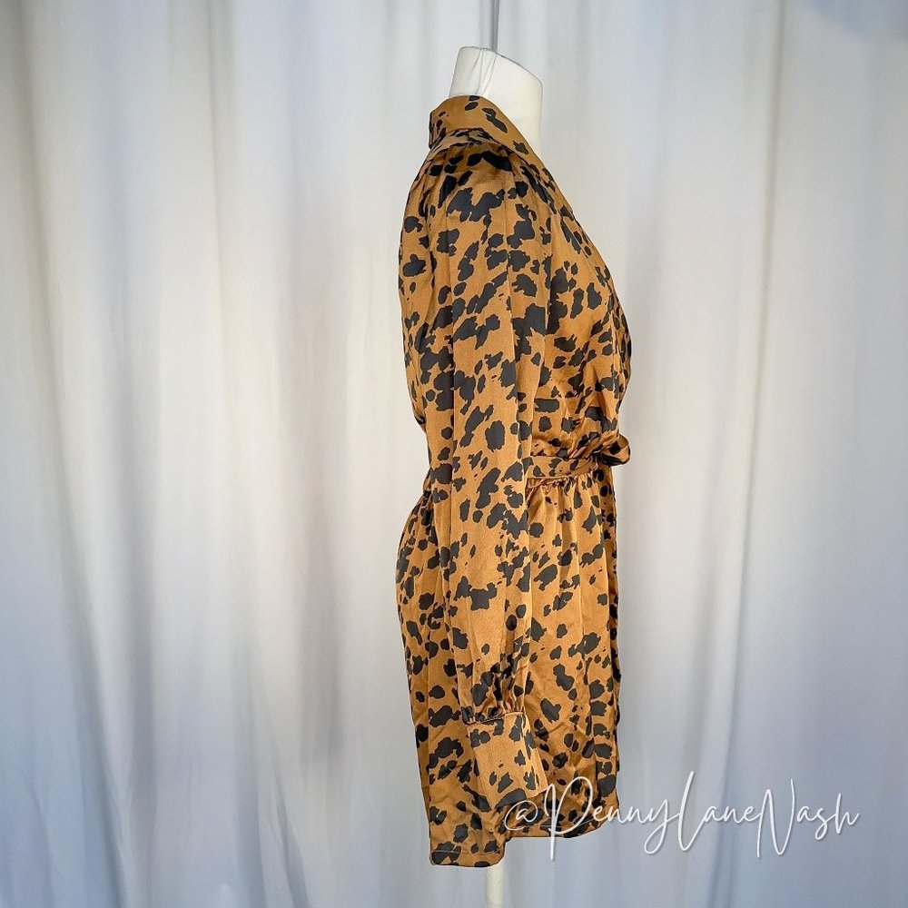 LUSH Leopard Print Romper In Caramel Black - Picture 6 of 11